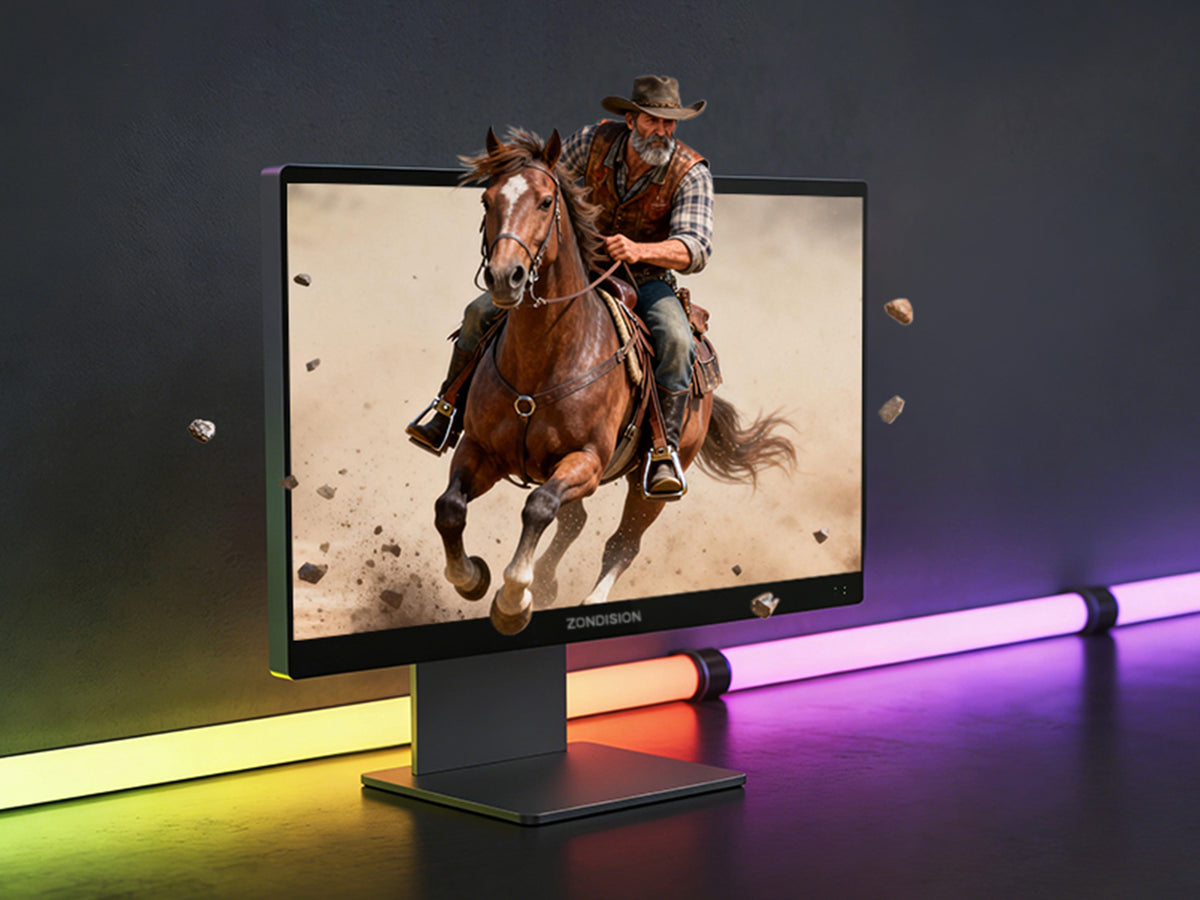 ZIMO A1 glasses-free 3D all-in-one PC displaying a light field 3D image of a cowboy on horseback