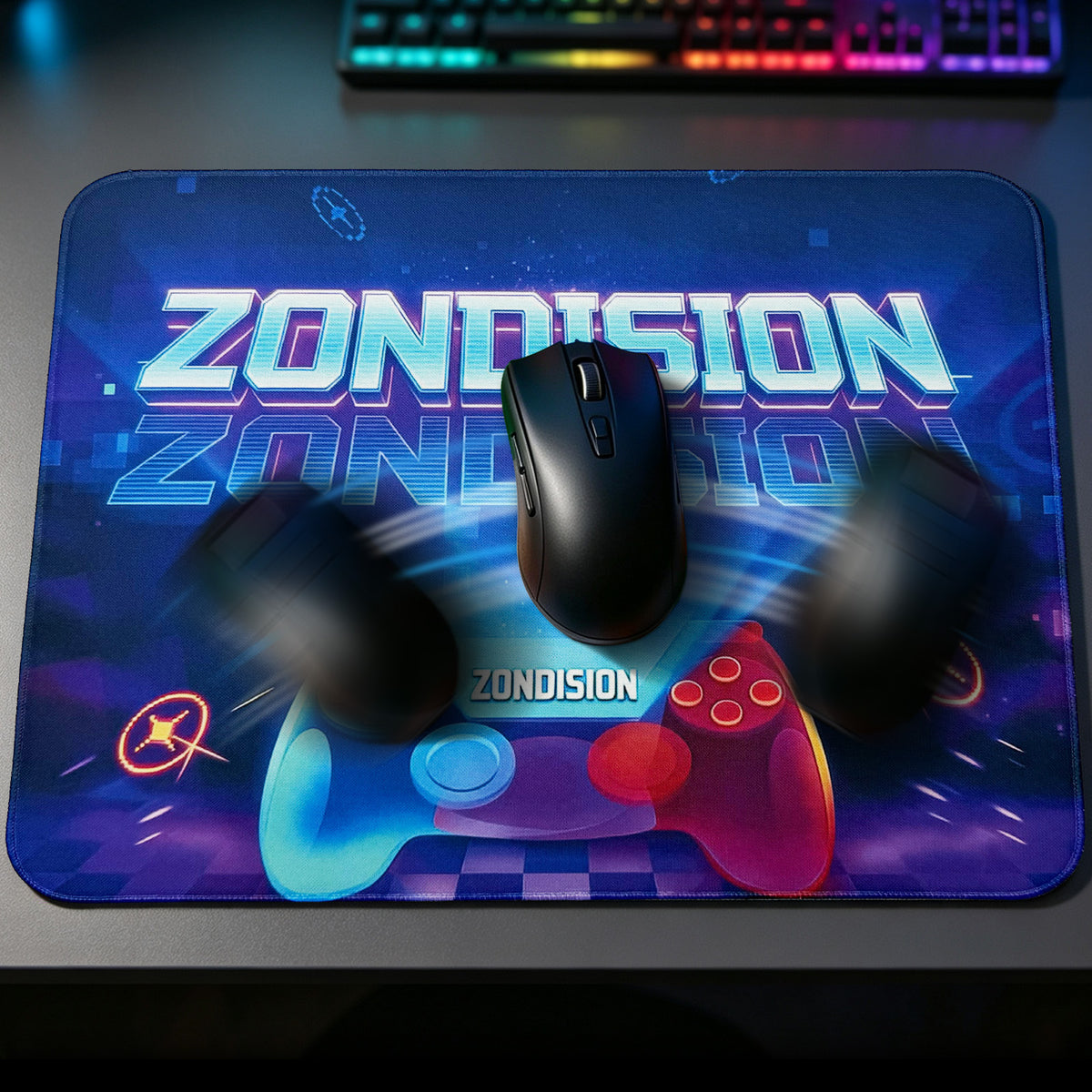 Zondision e-sports gaming mouse pad with a mouse on its micro-fuzzy composite fiber surface