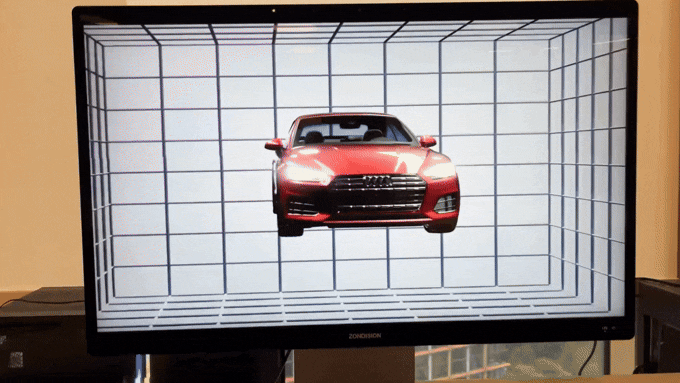 ZIMO A1 glasses-free 3D all-in-one PC showing a 3D car model for DIY and 3D printing