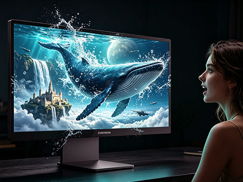 ZIMO A1 glasses-free 3D all-in-one PC playing a 3D underwater scene in the Visual Realm