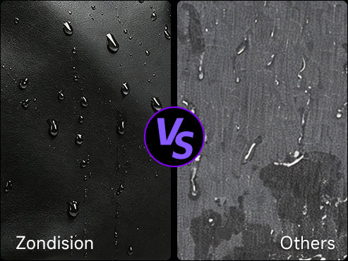 Waterproof fabric of the Zondision travel backpack repelling water droplets